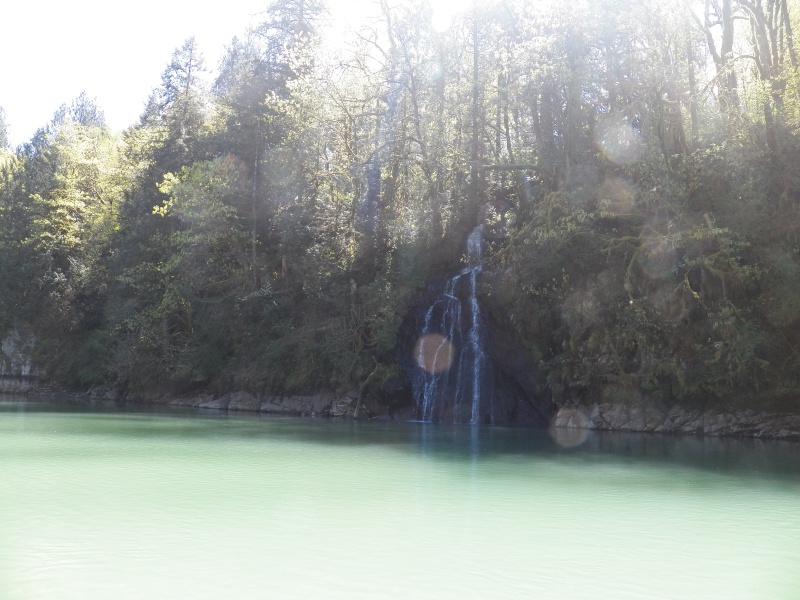 The water is this color because the headwaters (the Lewis river) are snow melt containing glacial "rock flour."