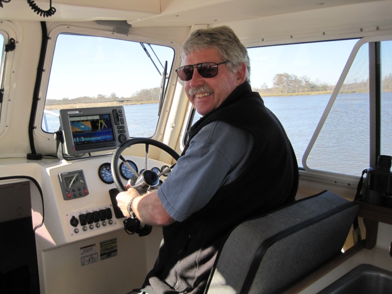 This is one happy captain at the helm on our first trip up the intercoastal waterway north of Apalachicola