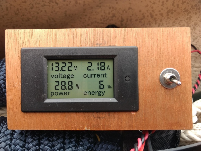 This shows AMPs being used (toggle switch in down position). It's currently showing amps drawn while the fridge was running.

This will get mounted in the cabin somewhere, once I figure out where.