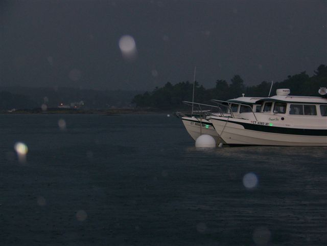 Thunderstorm while moored in Blue Hill Harbor. This was the only weather event during the seven day cruise.
