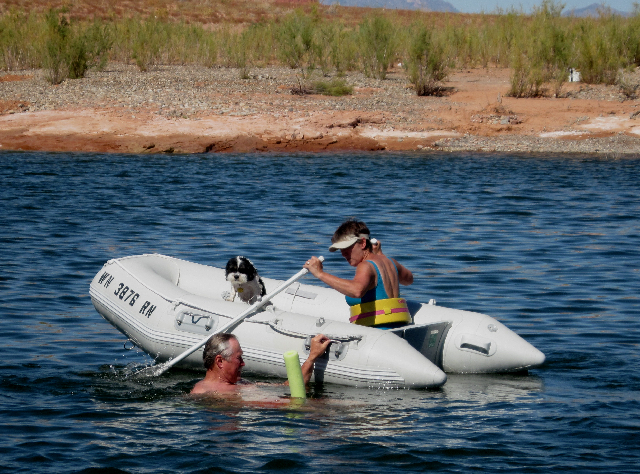 Toni Rows Baxter to Shore at Bullfrog Bay While Russ Plays with His Noodle 9-19-10