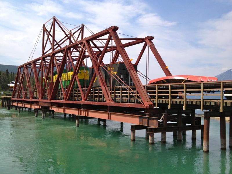 Train on the bridge in Carcross, Yukon.