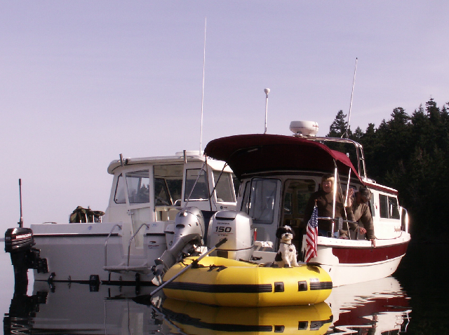 Trophy Daydream and Baxter in Dinghy