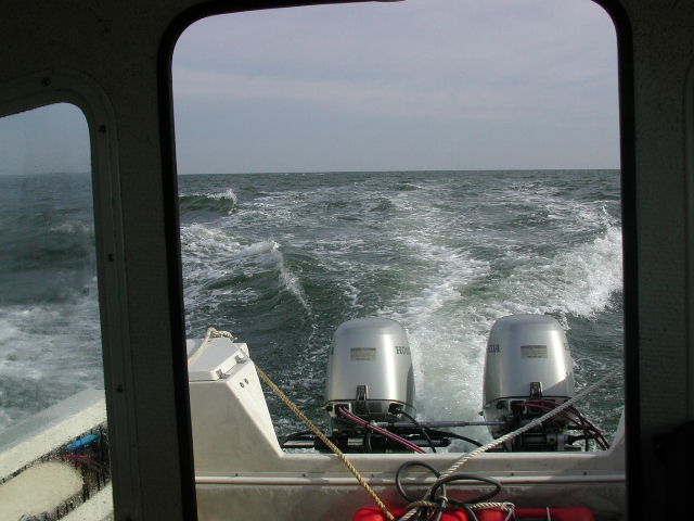 Underway on Chesapeake Bay - Honda 45's at speed!