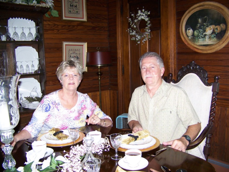 Valerie and David from Widget enjoying a fantastic breakfast. Val says forget the V-berth let's do a B&B every night!