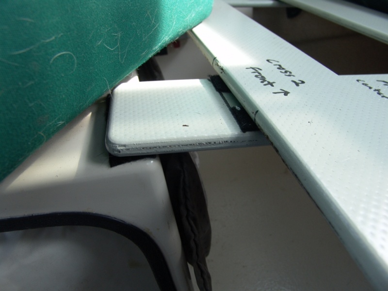 Velcro attachment. The boards were from the floor of an old inflatable.