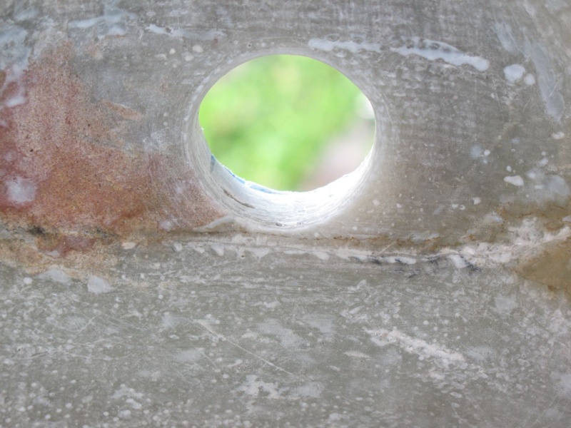 View of re-cut drain hole from inside.