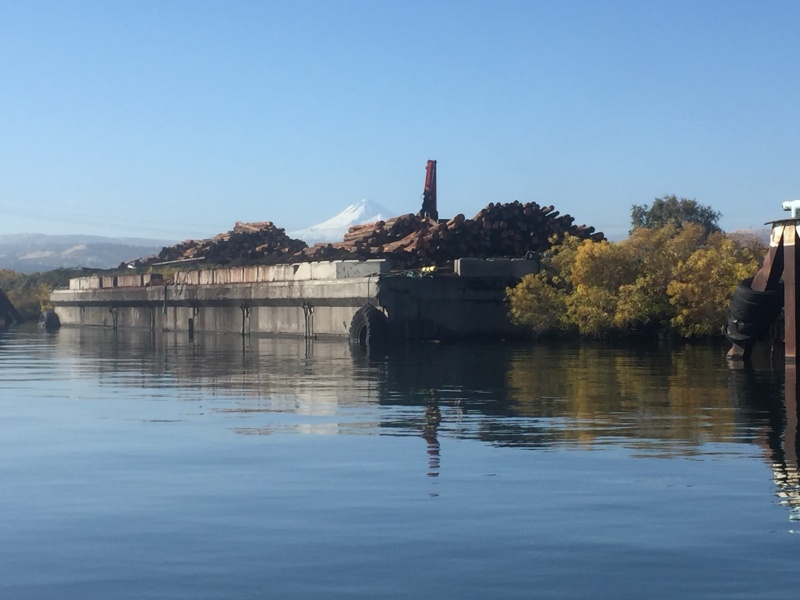 Waiting to lock thru with Mt. Hood in the back ground