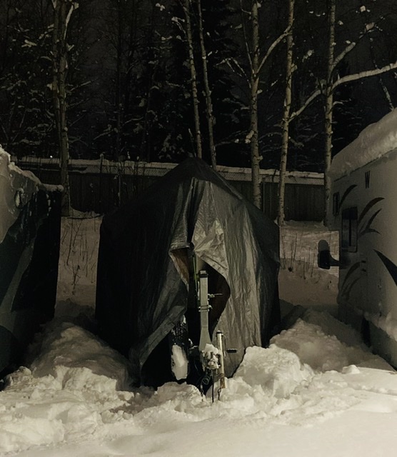 Waiting undercover, December 2020 in Anchorage. Fairly heavy snow so far this winter.