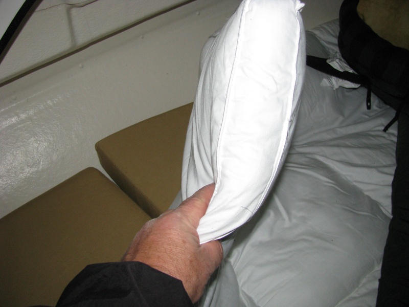 Wamsutta? Cool & Fresh Queen Fiberbed - Queen is 60" W x 80" L . Top is 80% cotton/20% Invista? polyester. Bottom and gusset are 100% cotton. Fill is 100% polyester. Trim is 100% olefin. 400 thread count.  We bought this for $129 from Bed Bath and Beyond, and it gave us a wonderful night's sleep. 9/26/12 update.  We have spent 12 nights in the boat this year, and continue to love the combination of Wamsutta Topper and Sleeping bag.  All we do is to rotate the Wamsutta every couple of months.  We continue to insist that this arrangement is more comfortable then our bed at home.