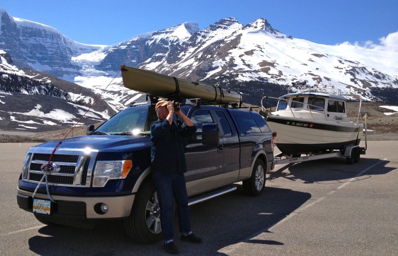 Watching some mountain goats above the Athabasca Glacier, Icefields Parkway, B.C.