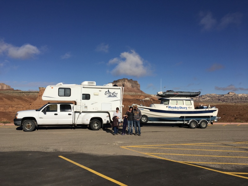 we all spent the first night in the camper & boat near Utah?s Goblin State Park.