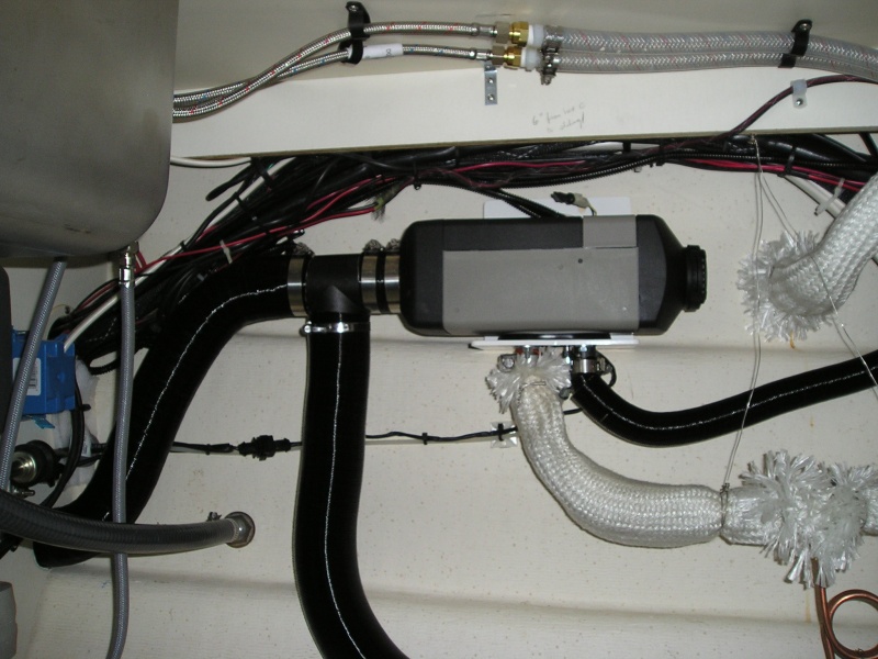 Webasto installed against the hull under the galley
