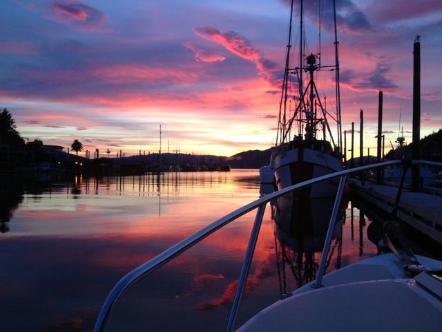 Wrangell, AK.  This is so unusual for us to have a photo of sunset because it occurs so late that we are usually sleeping!