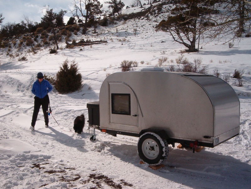 Yellowstone Park Mammoth camp ground  March 6th, 2004. Cozy teardrop camping. Arctic sleeping bags.