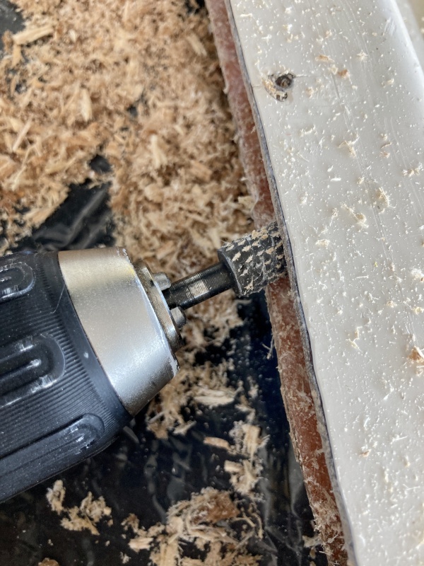 Yet another boater lent me this great little rasp bit that was exactly the right diameter (luckily I brought my drill)
